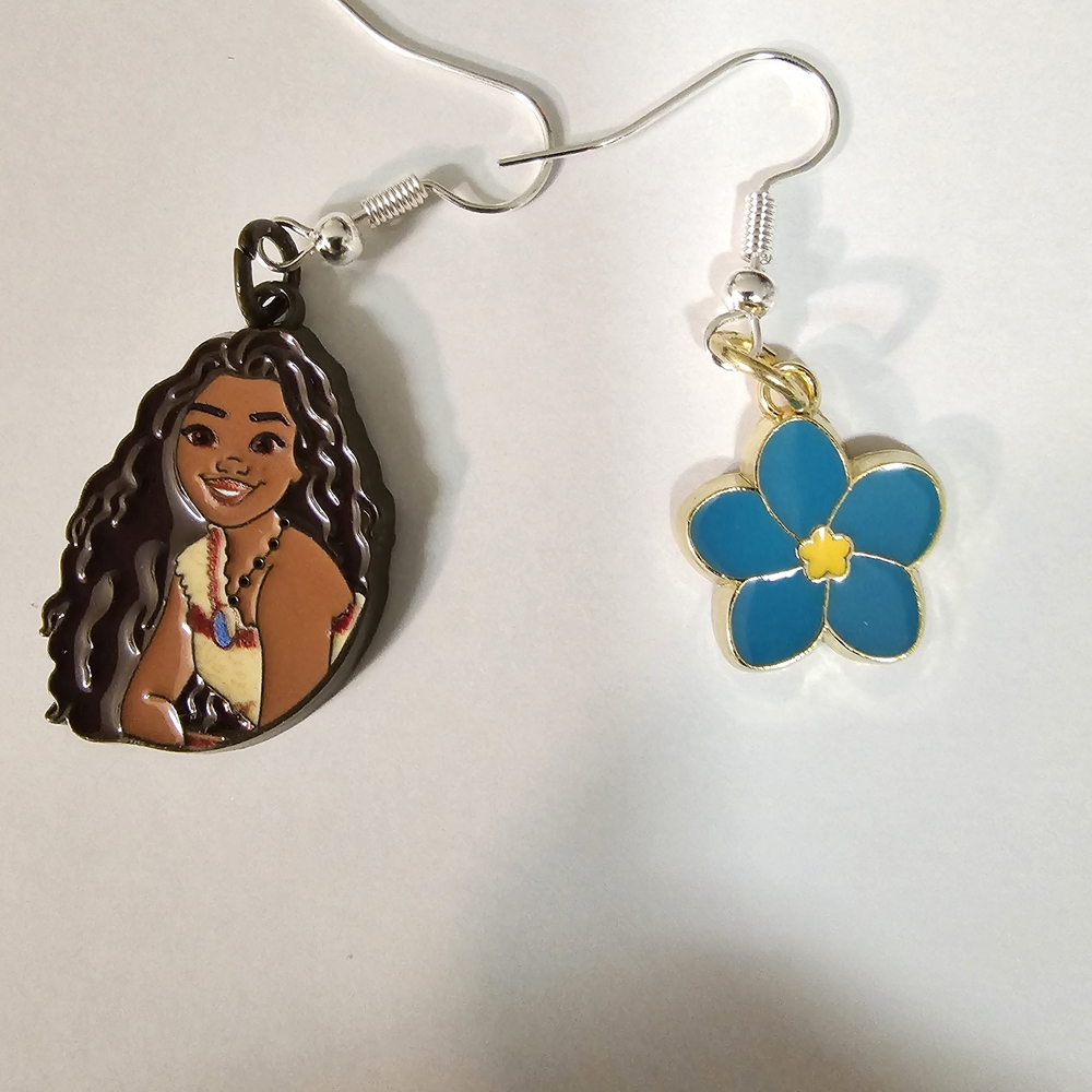 Disney Moana and Flower Earrings - Blue and Yellow
